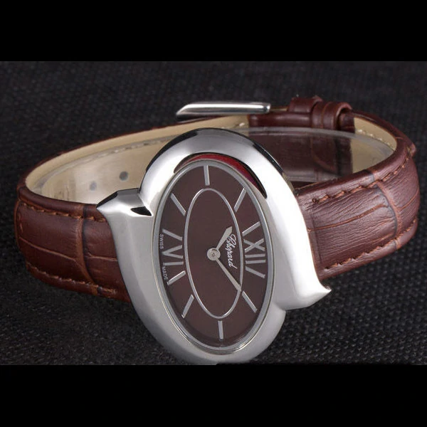Chopard Luxury Silver Bezel with Brown Dial and Brown Leather Strap new59637