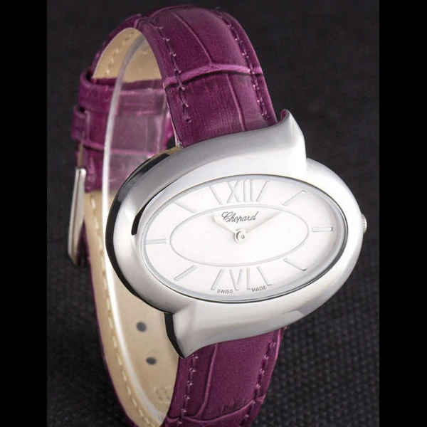 Chopard Luxury Silver Bezel with White Dial and Purple Leather Strap new59638