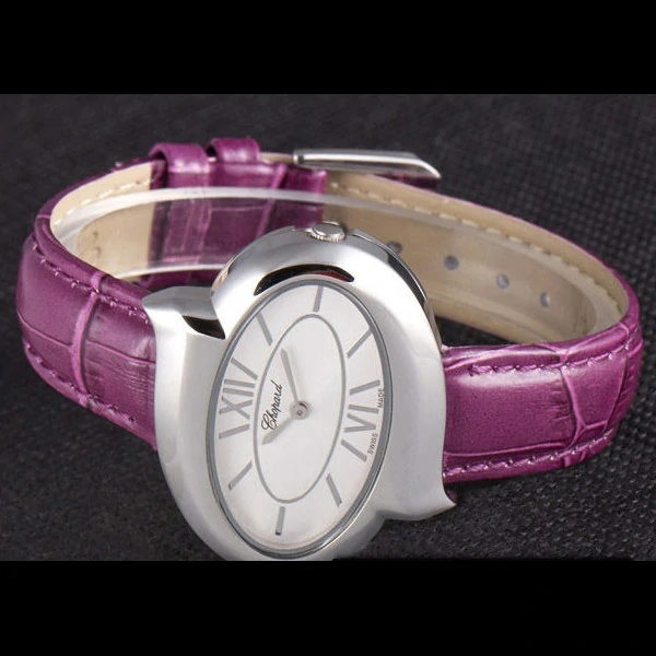 Chopard Luxury Silver Bezel with White Dial and Purple Leather Strap new59638