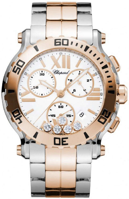 Chopard Replica Watch Happy Sport Chronograph, Stainless Steel and 18k Rose Gold, 5 floating diamonds, 42mm, 288499-6002