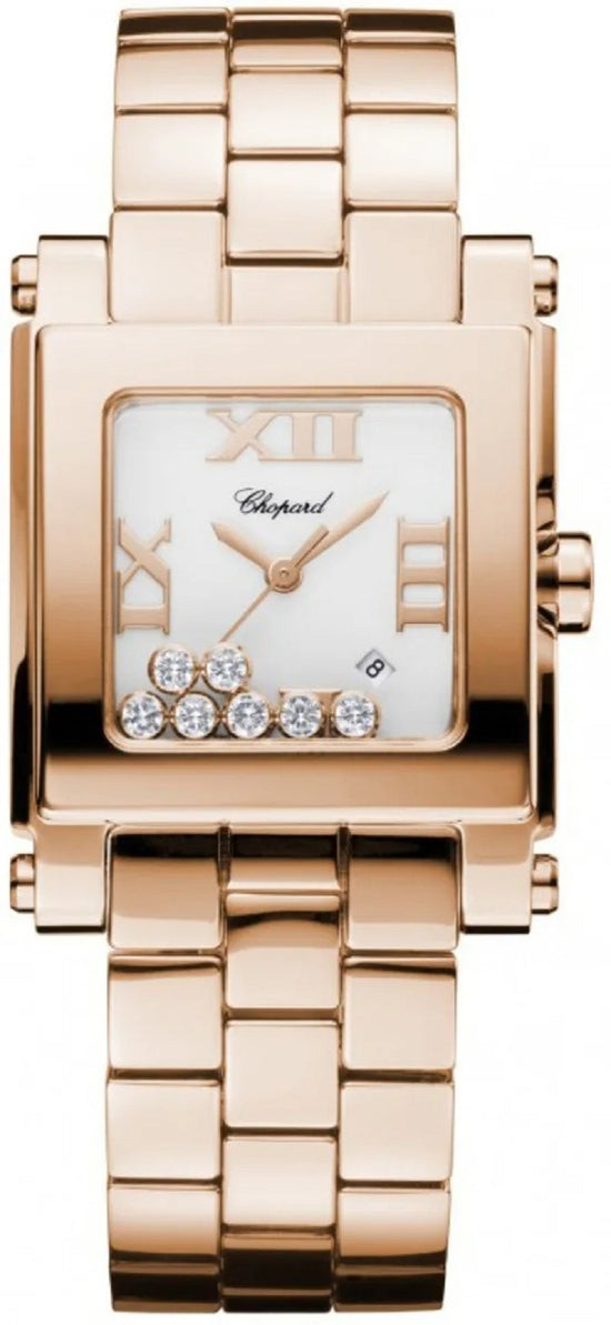 Chopard Replica Watch Happy Sport Square Medium, 18k Rose Gold, 7 floating diamonds, 38mm, 275322-5001