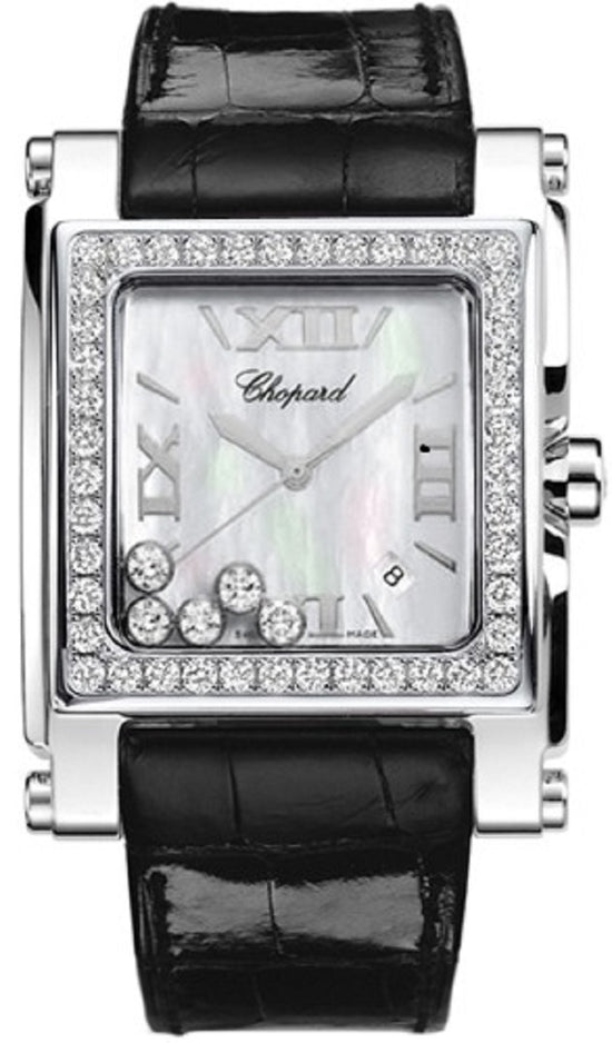 Chopard Replica Watch Happy Sport Square, Stainless Steel and 18k White Gold, 5 floating diamonds, 35.5mm x 32mm, 288448-2001