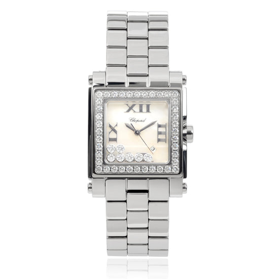 Chopard Replica Watch Happy Sport Square, Stainless Steel and 18k White Gold, 7 floating diamonds, 30mm x 27mm, 278505-2001