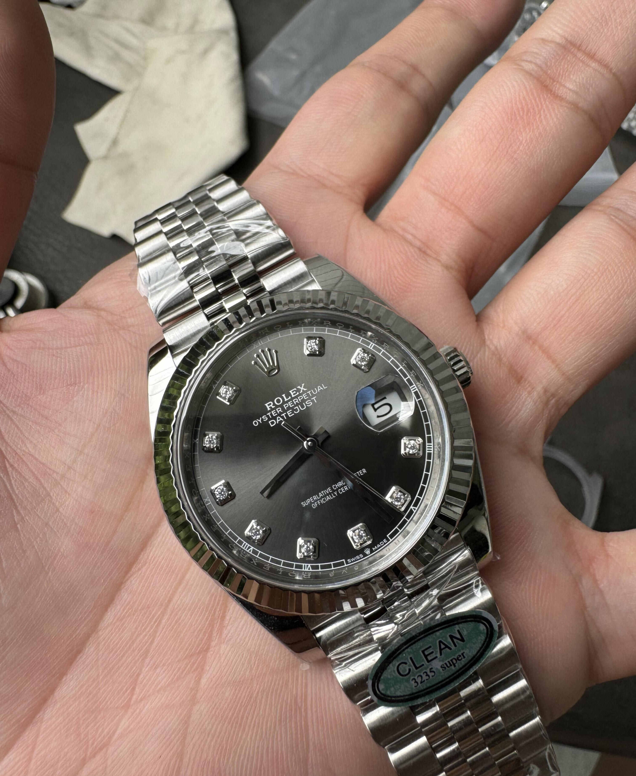 Datejust 126334 Grey Diamond Dial – Rolex Datejust Super Clone 41mm
