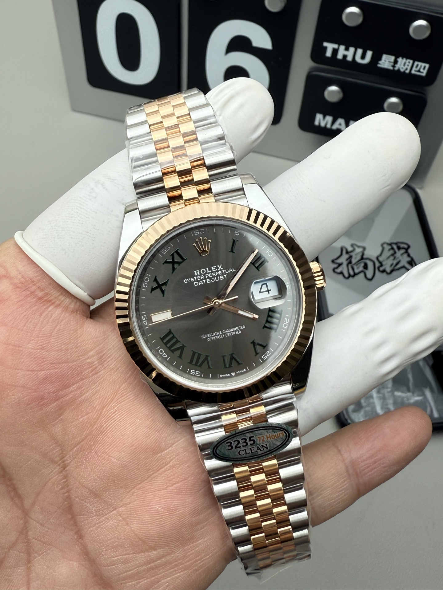 Datejust 41 126333 Rose Gold & Steel Green Roman Dial Super Clone 3235