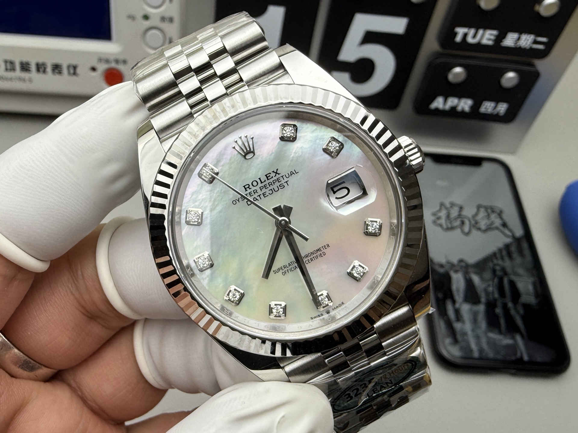 Datejust 41 126334 – MOP Dial with Moissanite Markers & Super Clone 3235