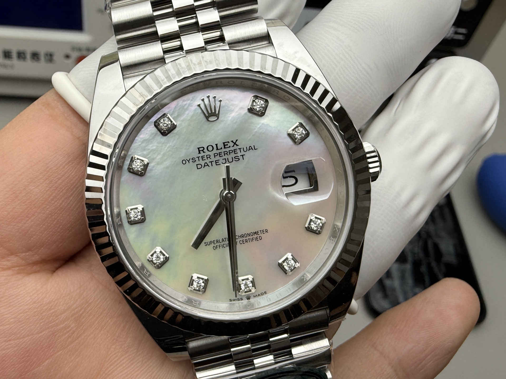 Datejust 41 126334 – MOP Dial with Moissanite Markers & Super Clone 3235