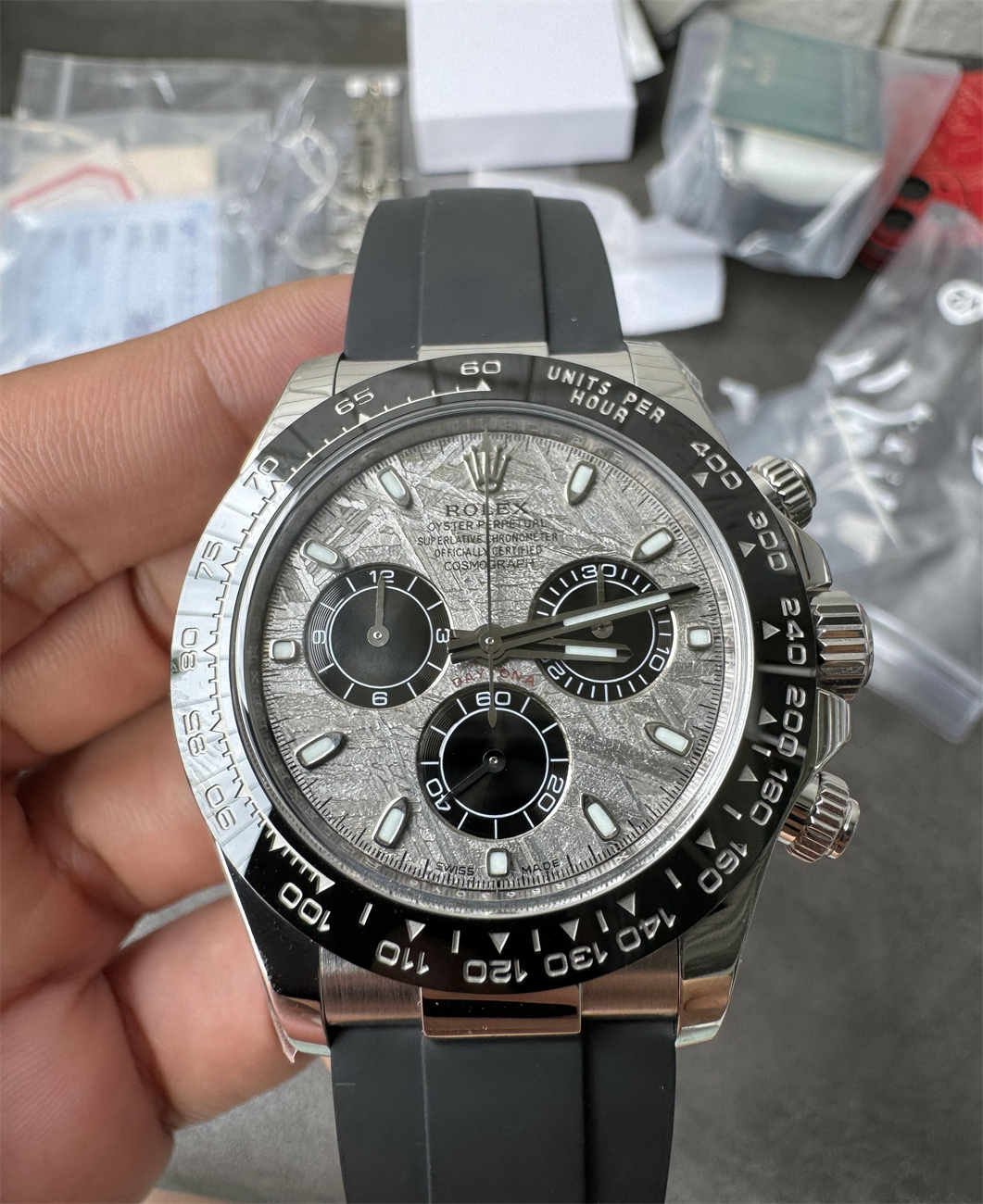 Daytona 4130 Meteorite Dial Replica (Grey Oysterflex RB Style)