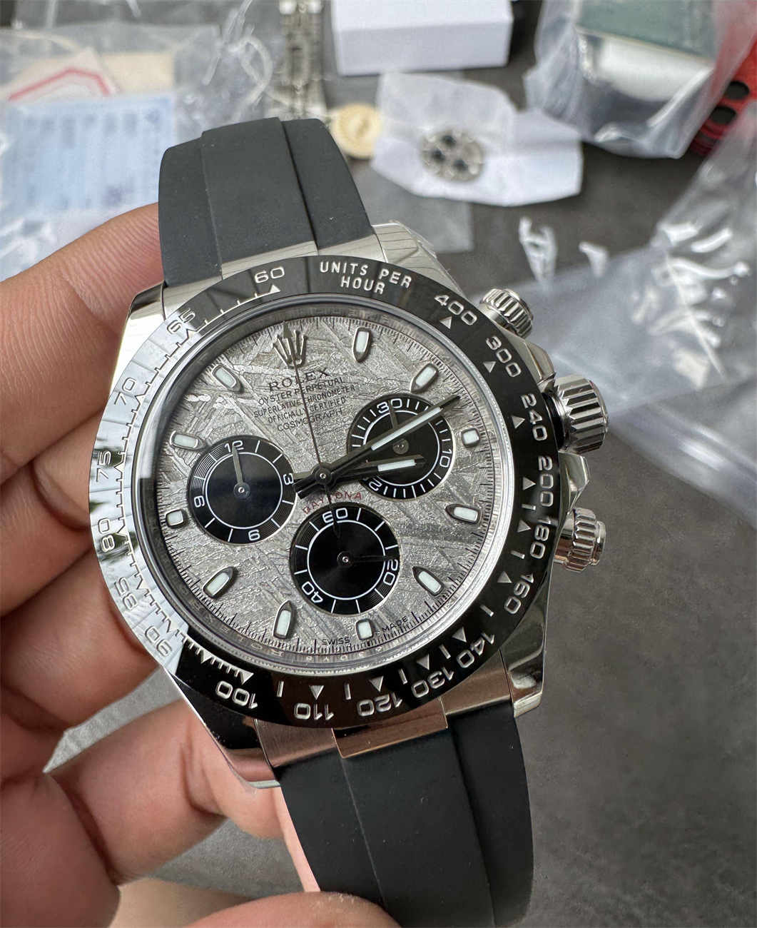 Daytona 4130 Meteorite Dial Replica (Grey Oysterflex RB Style)