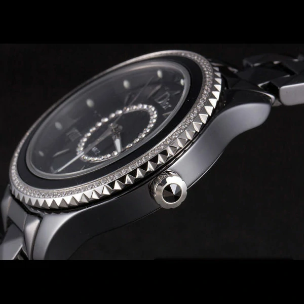 Dior VIII Diamond Encrusted Black Bezel Black Bracelet new59449