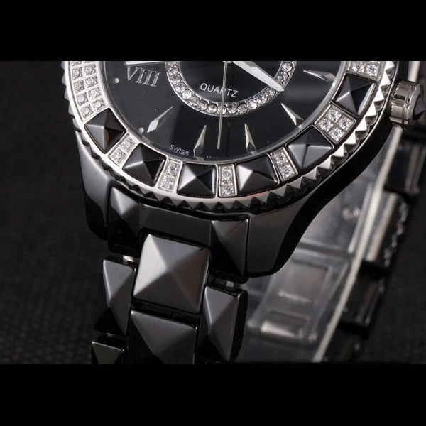 Dior VIII Diamond Encrusted Black Bezel Black Bracelet new59450