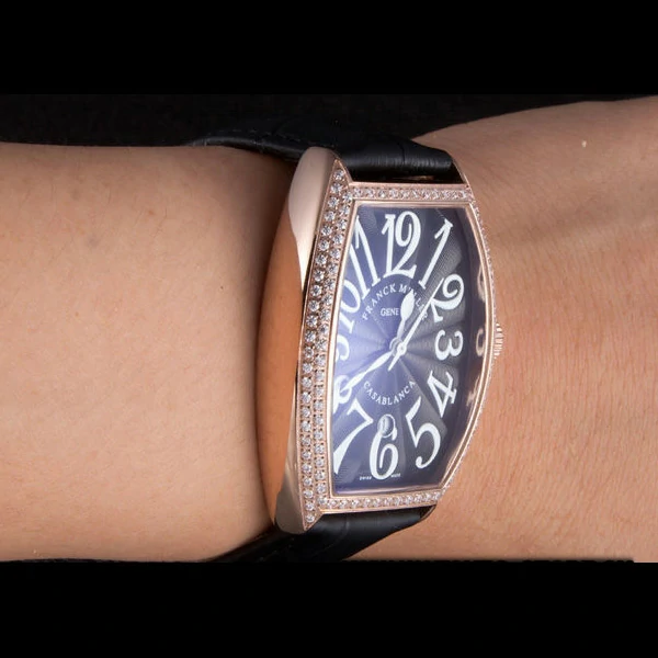 Franck Muller Casablanca Black Croco Leather Band Crystal Encrusted Bezel new59732