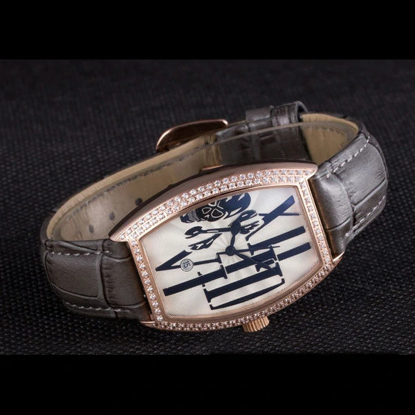 Franck Muller Casablanca Dark Grey Croco Leather Band Crystal Encrusted Bezel new59736