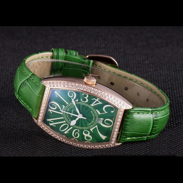 Franck Muller Casablanca Green Croco Leather Band Crystal Encrusted Bezel new59730