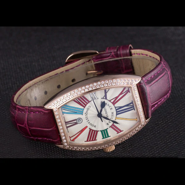 Franck Muller Casablanca Purple Croco Leather Band Crystal Encrusted Bezel new59724
