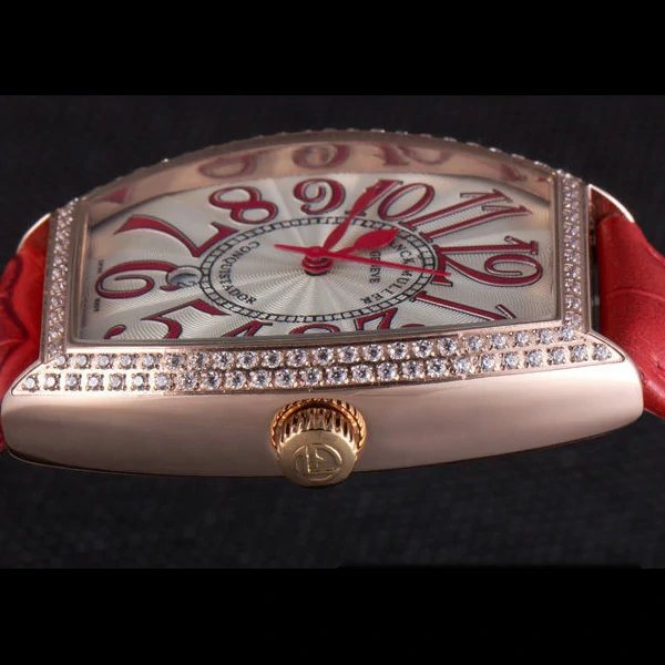 Franck Muller Casablanca Red Croco Leather Band Crystal Encrusted Bezel new59731