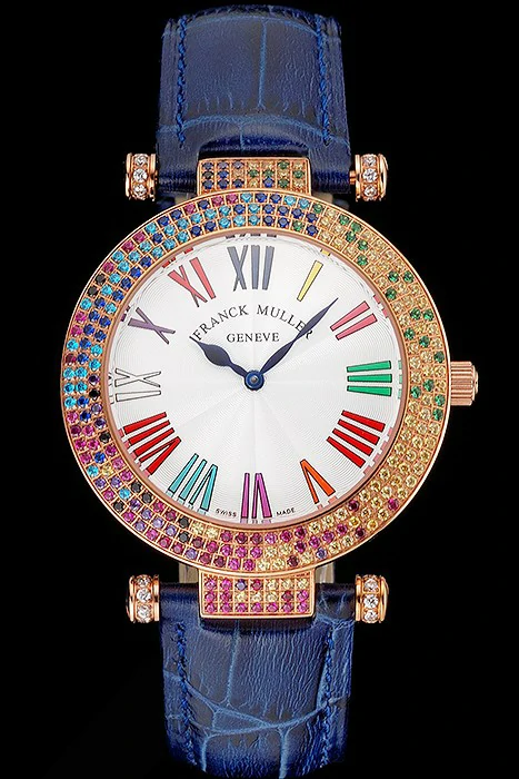 Franck Muller Double Mistery 4 Saisons White Dial Rose Gold Case Blue Leather Strap new122588
