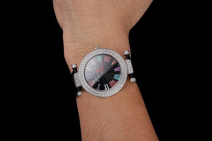 Franck Muller Double Mistery Ronde Black Dial Stainless Steel Case Black Leather Strap new122595