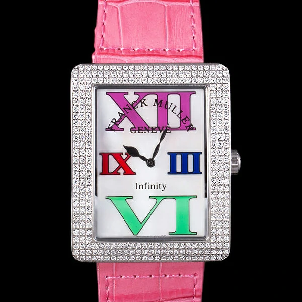 Franck Muller Infinity Diamond Encrusted Rose Gold Bezel Pink Croco Bracelet new59292