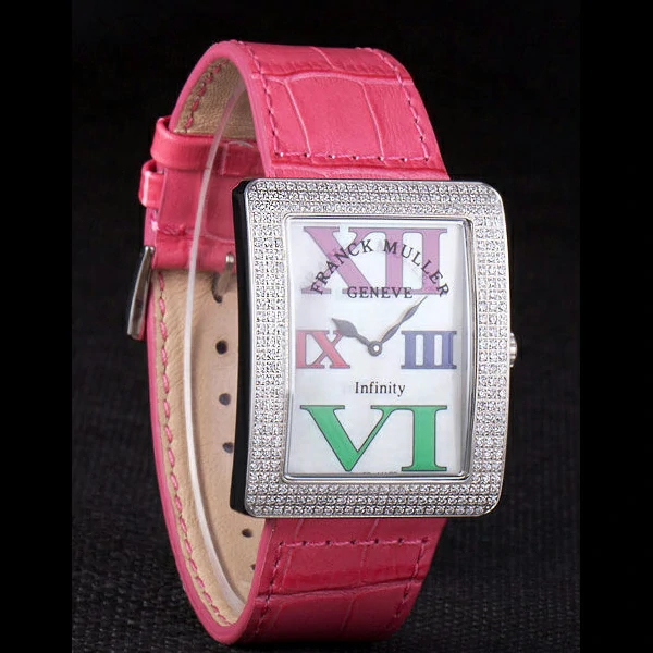 Franck Muller Infinity Diamond Encrusted Rose Gold Bezel Pink Croco Bracelet new59292