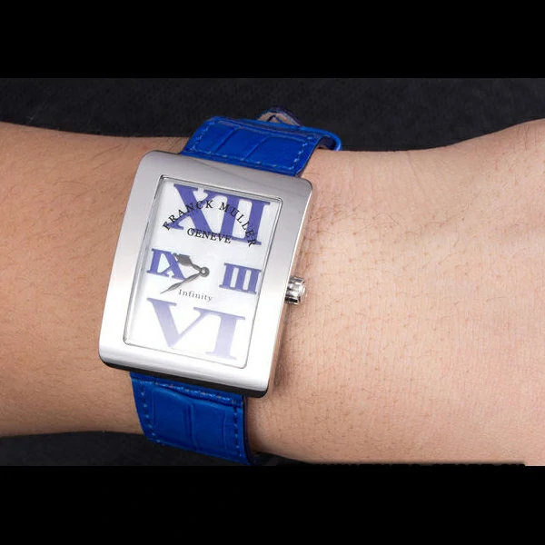 Franck Muller Infinity Polished Stainless Steel Bezel Blue Croco Bracelet new59303