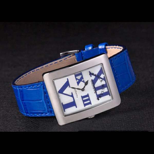 Franck Muller Infinity Polished Stainless Steel Bezel Blue Croco Bracelet new59303
