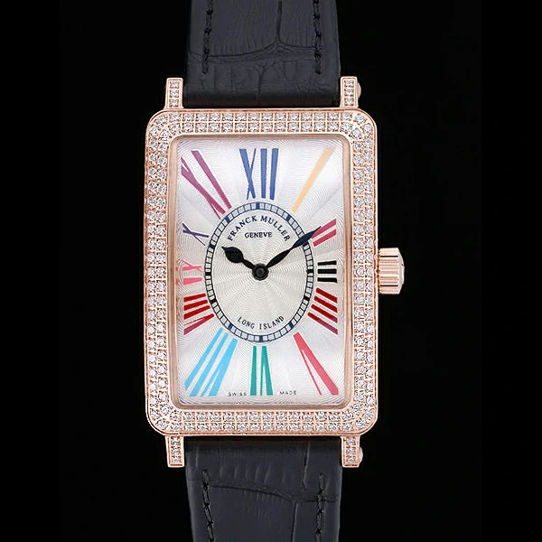 Franck Muller Long Island Classic Color Dreamas White Dial Diamonds Case Black Leather Band new60269