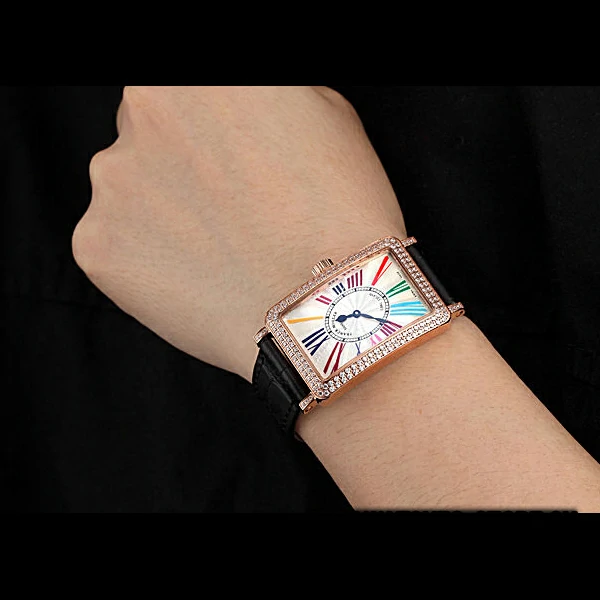 Franck Muller Long Island Classic Color Dreamas White Dial Diamonds Case Black Leather Band new60269