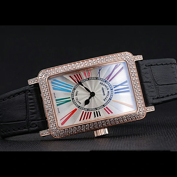 Franck Muller Long Island Classic Color Dreamas White Dial Diamonds Case Black Leather Band new60269