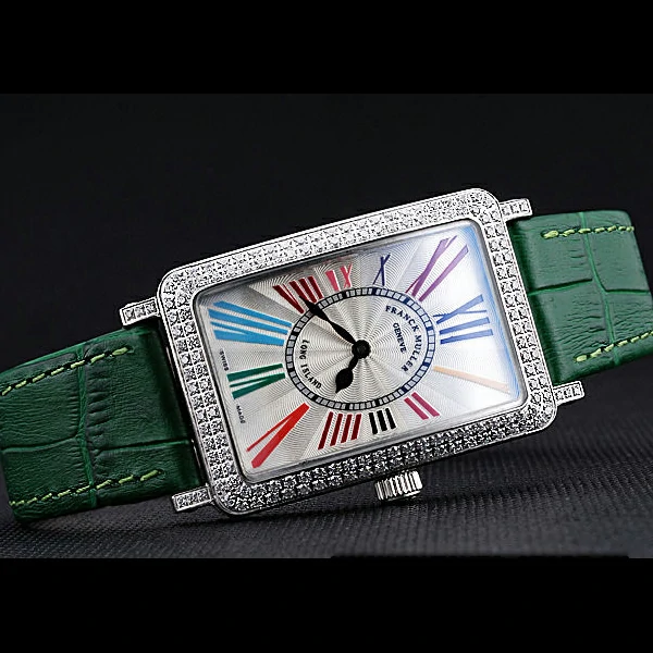 Franck Muller Long Island Classic Color Dreams White Dial Diamonds Case Green Leather Band new60265