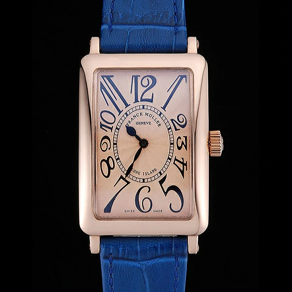 Franck Muller Long Island Classic Gold Dial Gold Case Blue Leather Band new60262