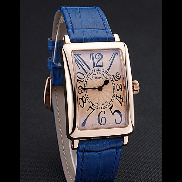 Franck Muller Long Island Classic Gold Dial Gold Case Blue Leather Band new60262