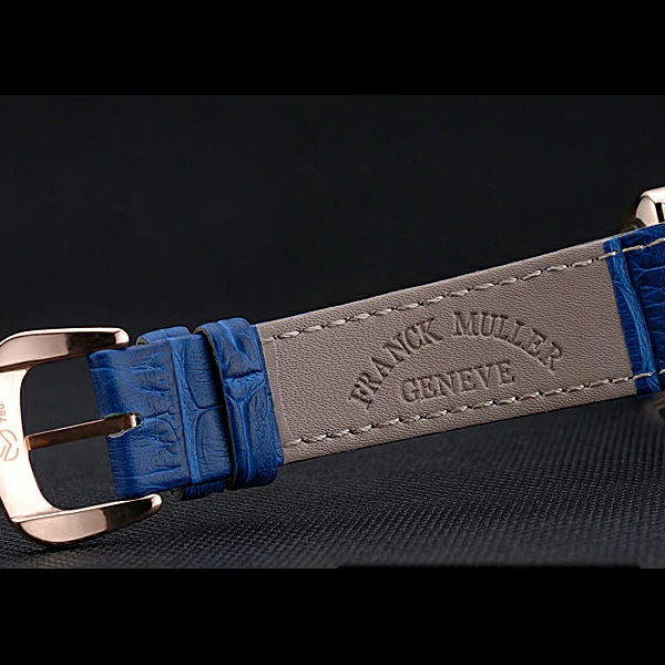 Franck Muller Long Island Classic Gold Dial Gold Case Blue Leather Band new60262