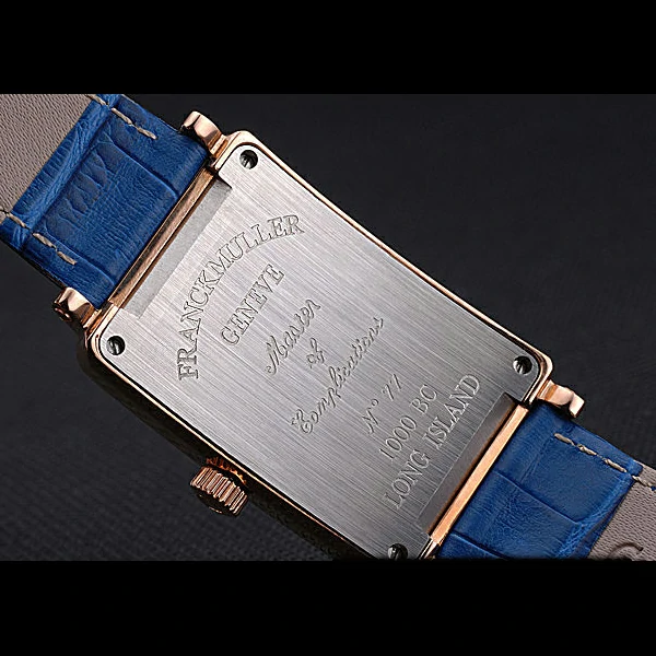 Franck Muller Long Island Classic Gold Dial Gold Case Blue Leather Band new60262