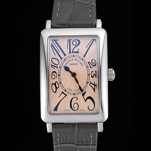 Franck Muller Long Island Classic Gold Dial Silver Case Black Leather Band new60261