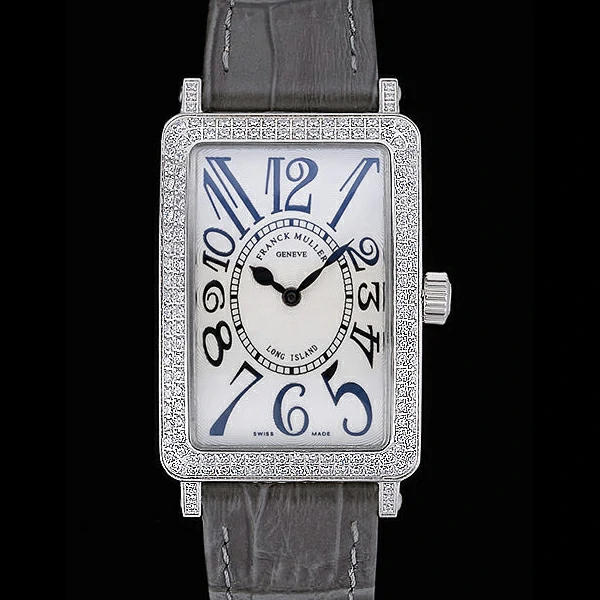 Franck Muller Long Island Classic White Dial Diamonds Case Black Leather Band new60266