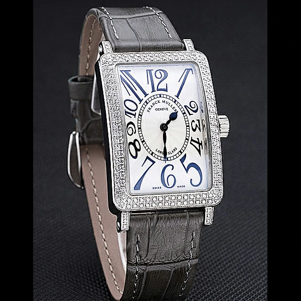 Franck Muller Long Island Classic White Dial Diamonds Case Black Leather Band new60266