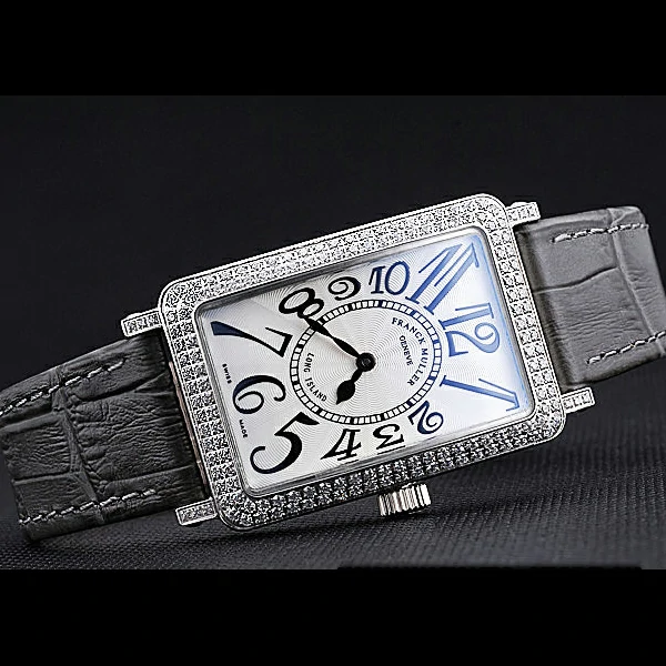 Franck Muller Long Island Classic White Dial Diamonds Case Black Leather Band new60266