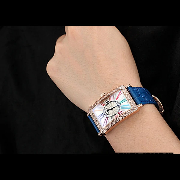 Franck Muller Long Island Classic White Dial Diamonds Case Blue Leather Band new60271
