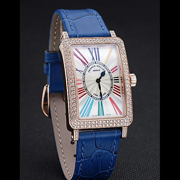Franck Muller Long Island Classic White Dial Diamonds Case Blue Leather Band new60271