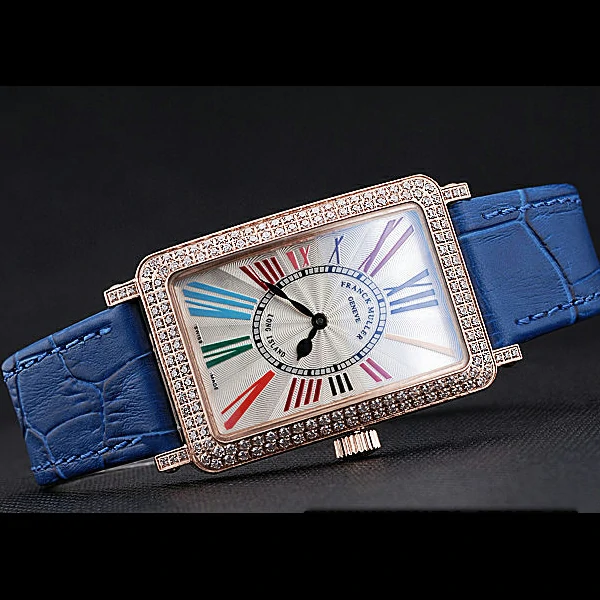 Franck Muller Long Island Classic White Dial Diamonds Case Blue Leather Band new60271