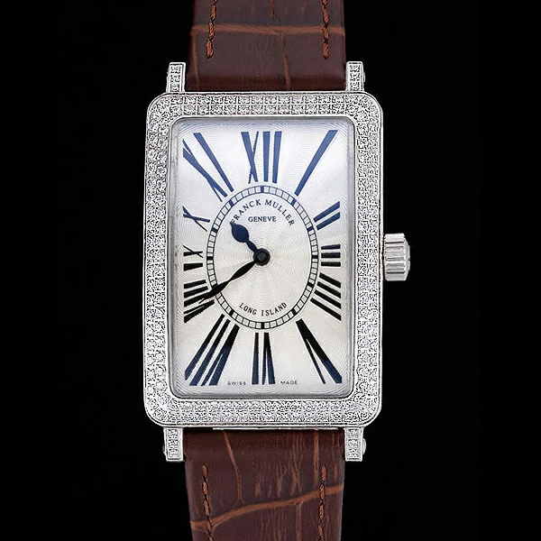 Franck Muller Long Island Classic White Dial Diamonds Case Brown Leather Band new60264