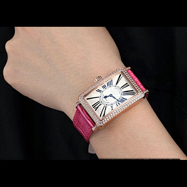 Franck Muller Long Island Classic White Dial Diamonds Case Pink Leather Band new60268