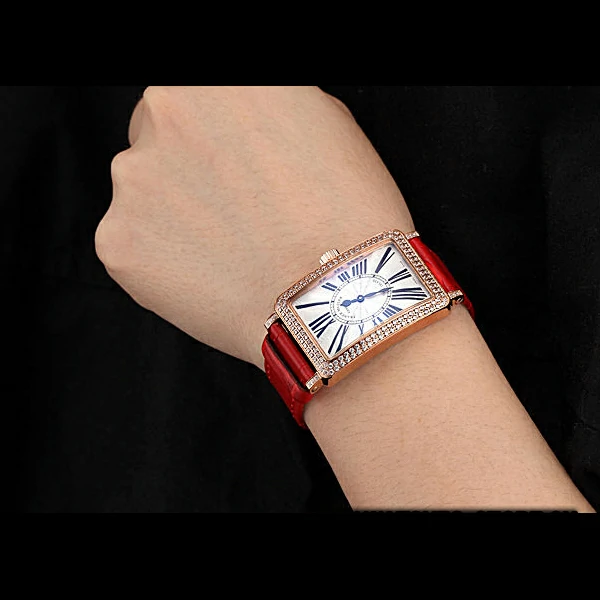 Franck Muller Long Island Classic White Dial Diamonds Case Red Leather Band new60270
