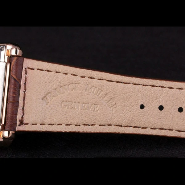 Franck Muller Master Square Diamond Encrusted Rose Gold Bezel Brown Croco Bracelet new59297