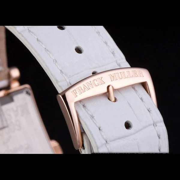 Franck Muller Master Square Diamond Encrusted Rose Gold Bezel White Croco Bracelet new59299