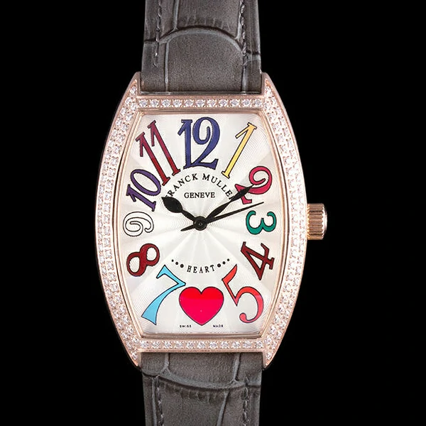 Frank Muller Heart Diamond Gold Bezel Grey Leather Band new59682