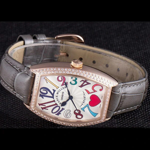 Frank Muller Heart Diamond Gold Bezel Grey Leather Band new59682