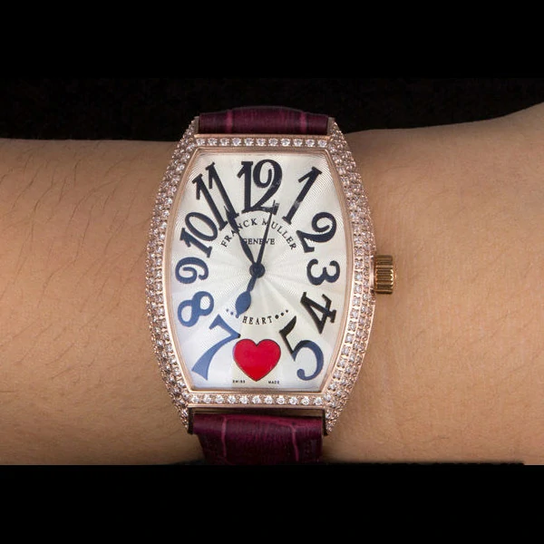 Frank Muller Heart Diamond Gold Bezel Purple Leather Band new59683
