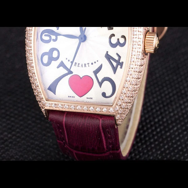 Frank Muller Heart Diamond Gold Bezel Purple Leather Band new59683